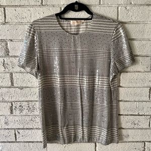 Tory Burch Sequin Stretch Blouse - Navy/Ivory